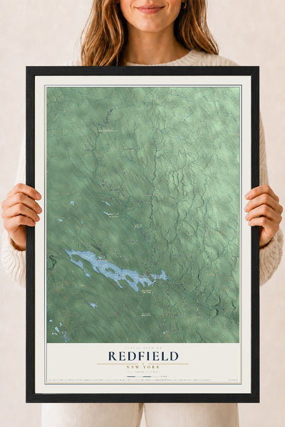 Redfield, New York map print, 18" x 24" W/ Black Ayous Wood Frame mockup