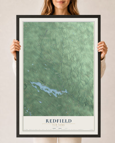 Redfield, New York map print, 24" x 36" W/ Black Ayous Wood Frame mockup