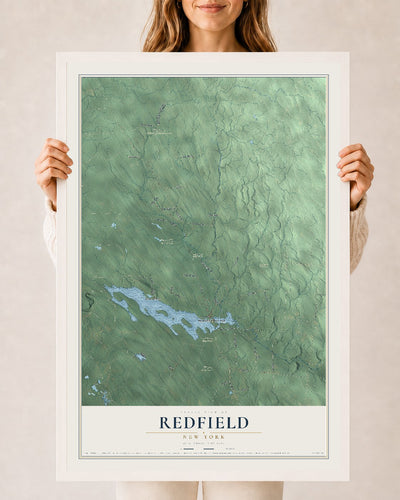 Redfield, New York map print, 24" x 36" W/ White Ayous Wood Frame mockup