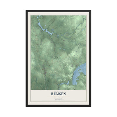 Remsen, New York map print, 12" x 18" W/ Black Ayous Wood Frame mockup
