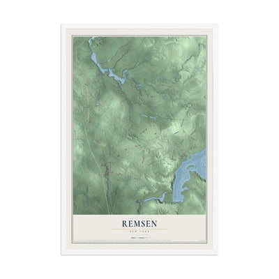 Remsen, New York map print, 12" x 18" W/ White Ayous Wood Frame mockup
