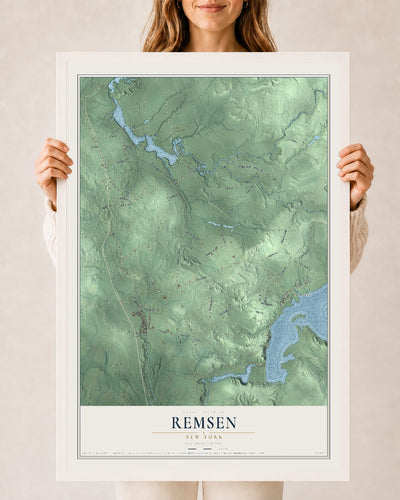 Remsen, New York map print, 24" x 36" W/ White Ayous Wood Frame mockup
