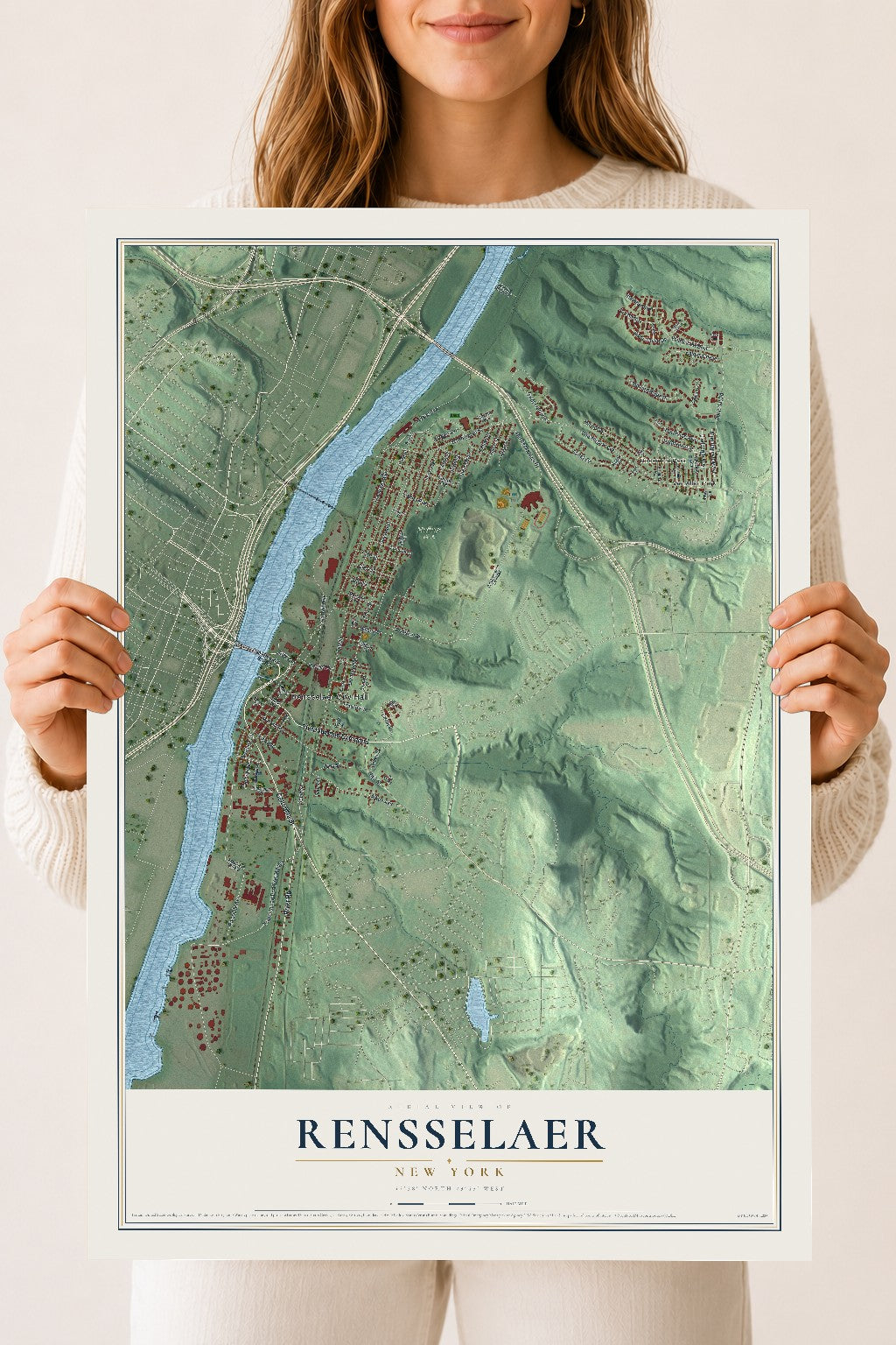 Rensselaer, New York map print, 18" x 24" Archival Matte Print mockup