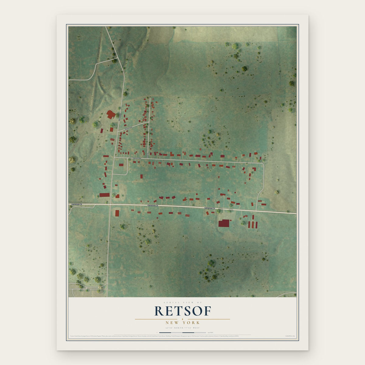Retsof, New York map print, the full design