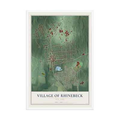 Rhinebeck, New York map print, 12" x 18" W/ White Ayous Wood Frame mockup
