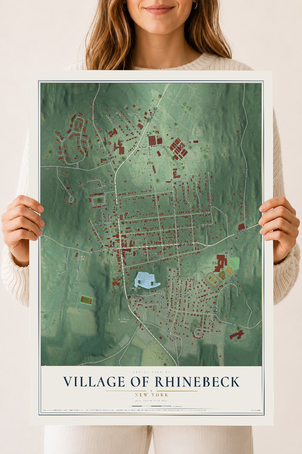 Rhinebeck, New York map print, 18" x 24" Archival Matte Print mockup
