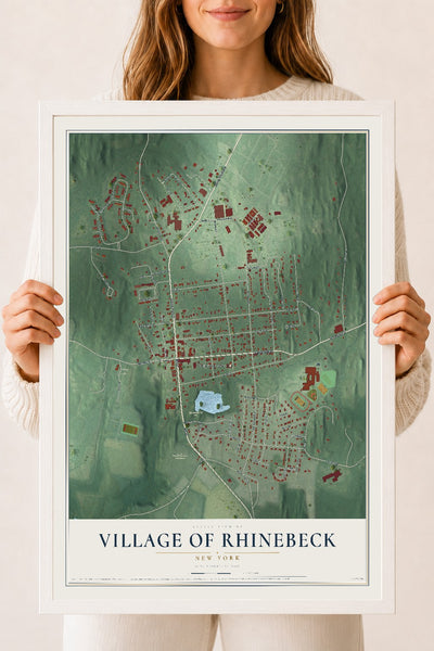 Rhinebeck, New York map print, 18" x 24" W/ White Ayous Wood Frame mockup