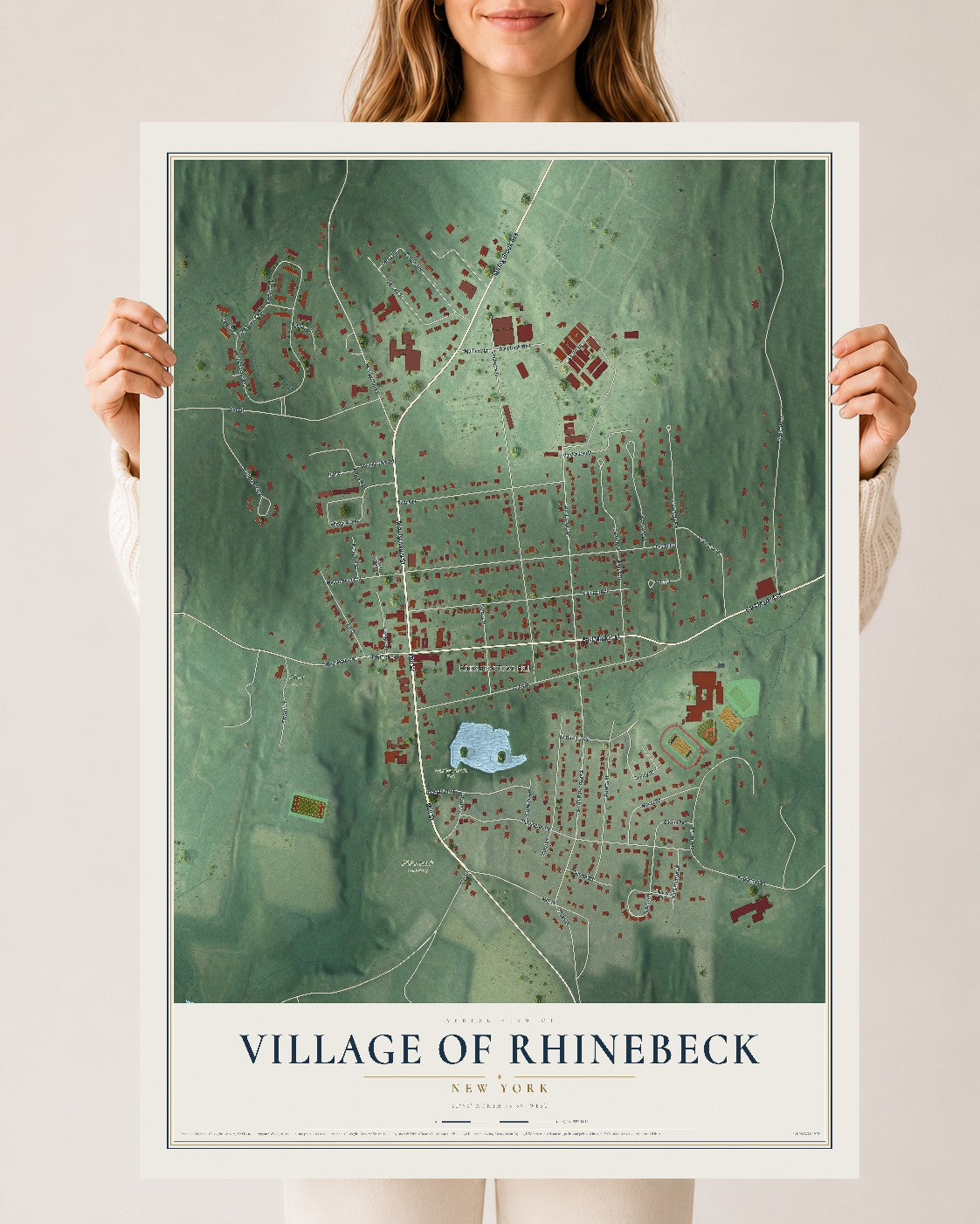 Rhinebeck, New York map print, 24" x 36" Archival Matte Print mockup