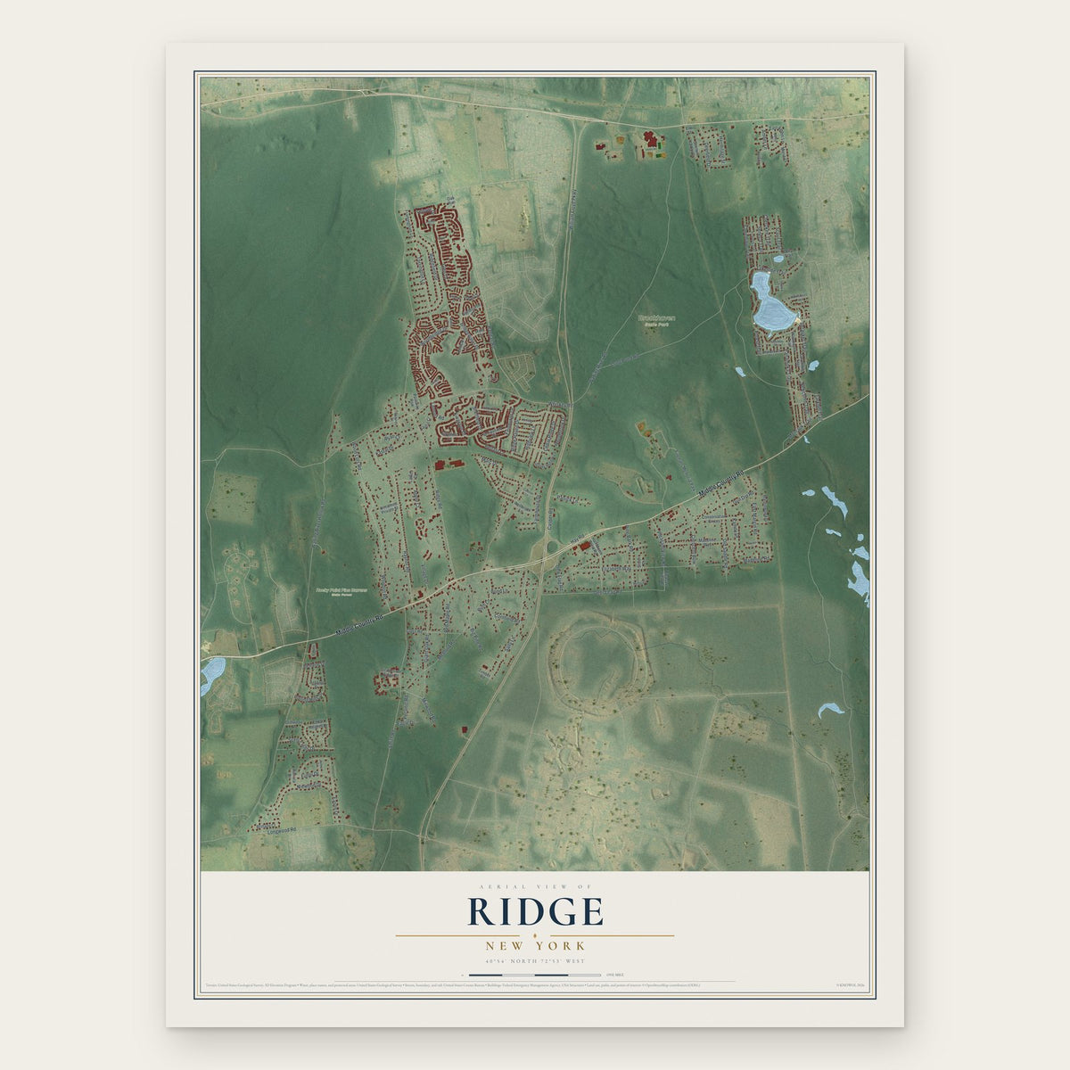 Ridge, New York map print, the full design