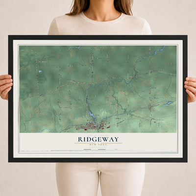 Ridgeway, New York map print, 18" x 24" W/ Black Ayous Wood Frame mockup