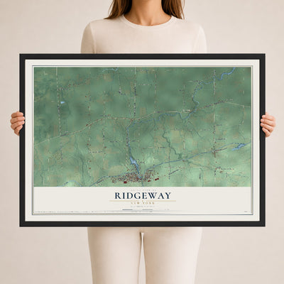 Ridgeway, New York map print, 24" x 36" W/ Black Ayous Wood Frame mockup