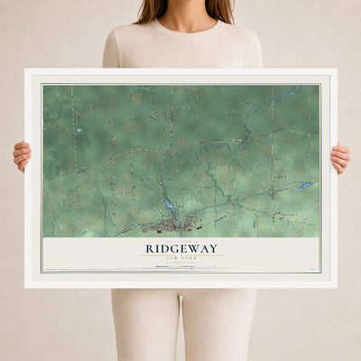Ridgeway, New York map print, 24" x 36" W/ White Ayous Wood Frame mockup