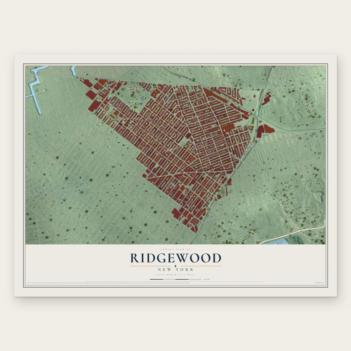 Ridgewood, New York map print, the full design