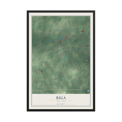 Riga, New York map print, 12" x 18" W/ Black Ayous Wood Frame mockup