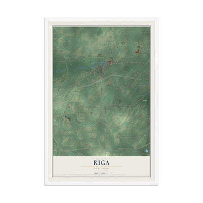 Riga, New York map print, 12" x 18" W/ White Ayous Wood Frame mockup