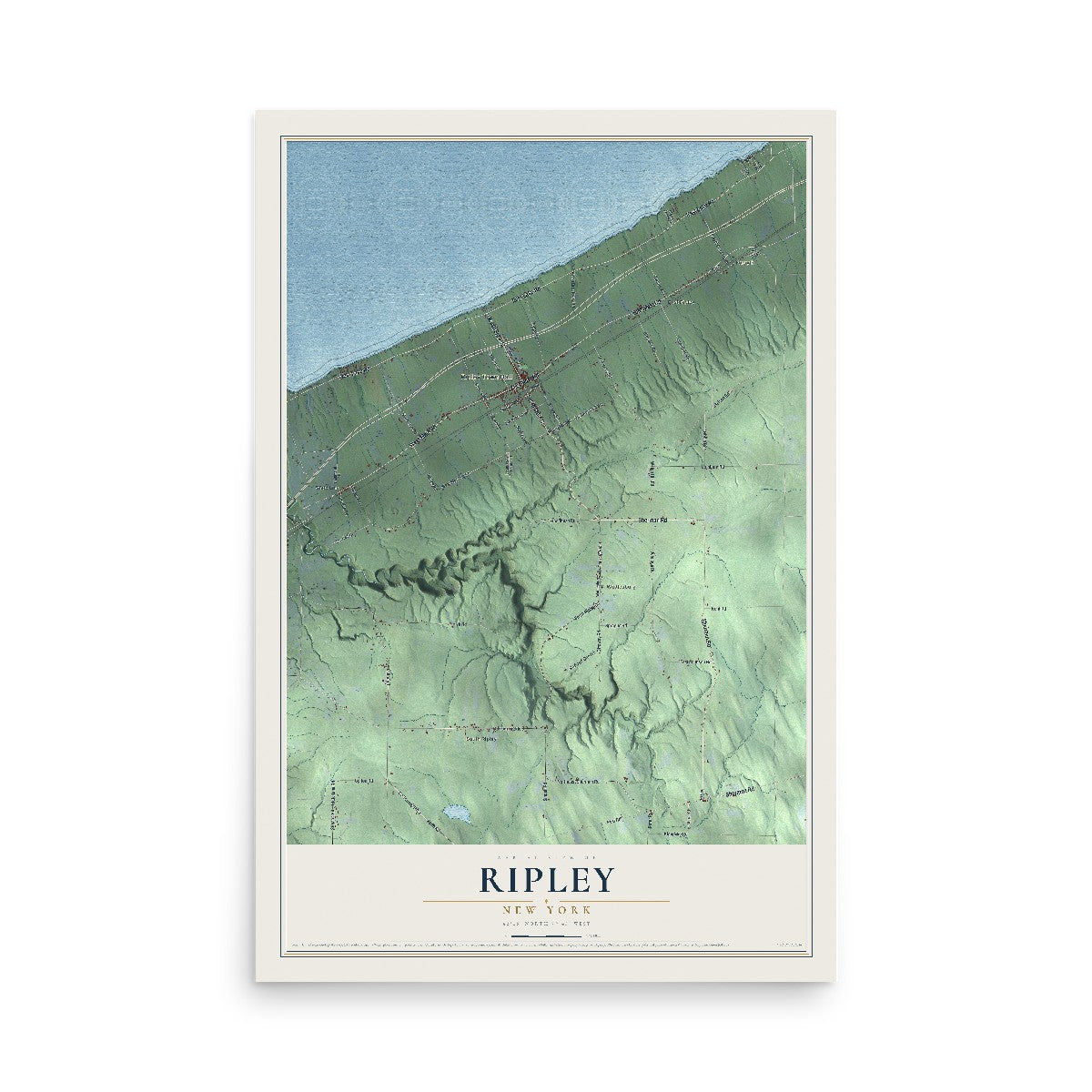 Map of Ripley, New York, 12 x 18 inch unframed archival matte print