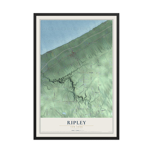 Map of Ripley, New York, 12 x 18 inch print in a black wood frame