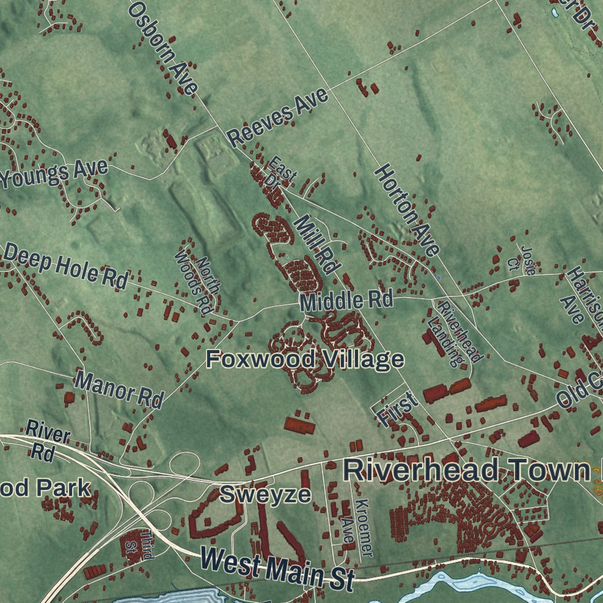 Close-up 2 of the Riverhead, New York map artwork