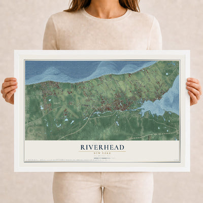 Riverhead, New York map print, 12" x 18" W/ White Ayous Wood Frame mockup