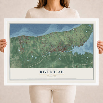 Riverhead, New York map print, 18" x 24" W/ White Ayous Wood Frame mockup