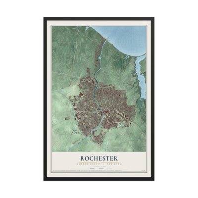 Rochester, New York map print, 12" x 18" W/ Black Ayous Wood Frame mockup