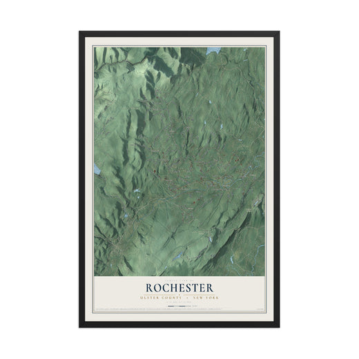 Map of Rochester, Ulster County, New York, 12 x 18 inch print in a black wood frame