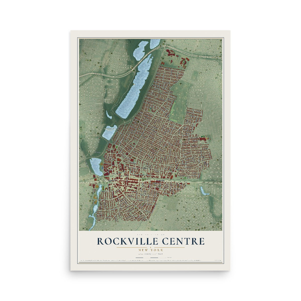 Map of Rockville Centre, New York, 12 x 18 inch unframed archival matte print