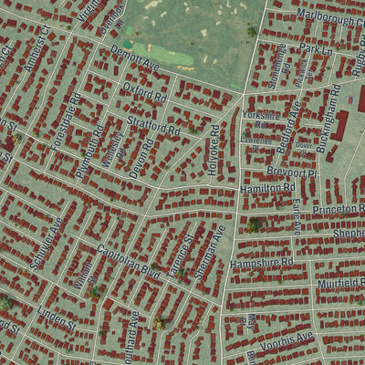 Second close-up of the map of Rockville Centre, New York print showing more streets and buildings