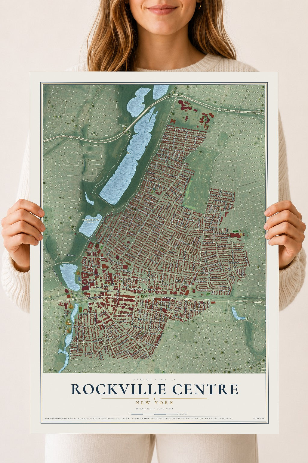 Map of Rockville Centre, New York, 18 x 24 inch unframed archival matte print
