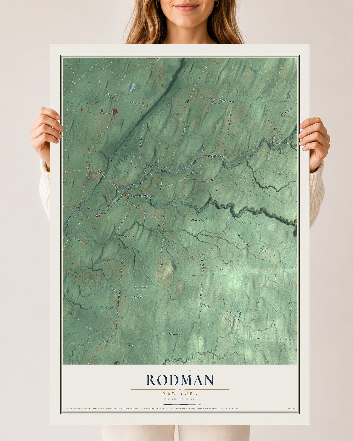 Rodman, New York map print, 24" x 36" Archival Matte Print mockup
