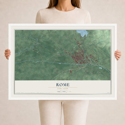 Rome, New York map print, 24" x 36" W/ White Ayous Wood Frame mockup