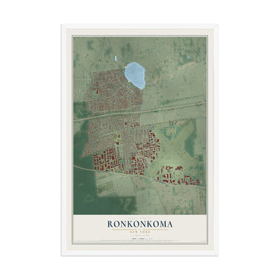Ronkonkoma, New York map print, 12" x 18" W/ White Ayous Wood Frame mockup