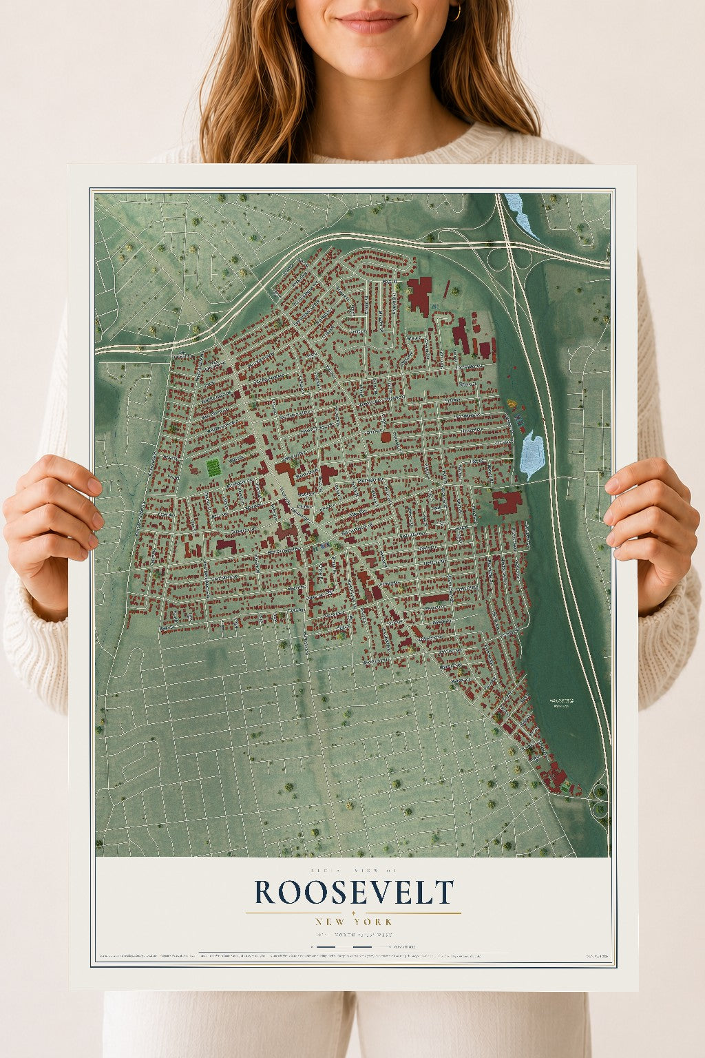 Roosevelt, New York map print, 18" x 24" Archival Matte Print mockup