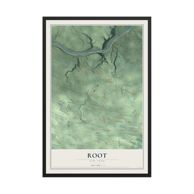 Root, New York map print, 12" x 18" W/ Black Ayous Wood Frame mockup