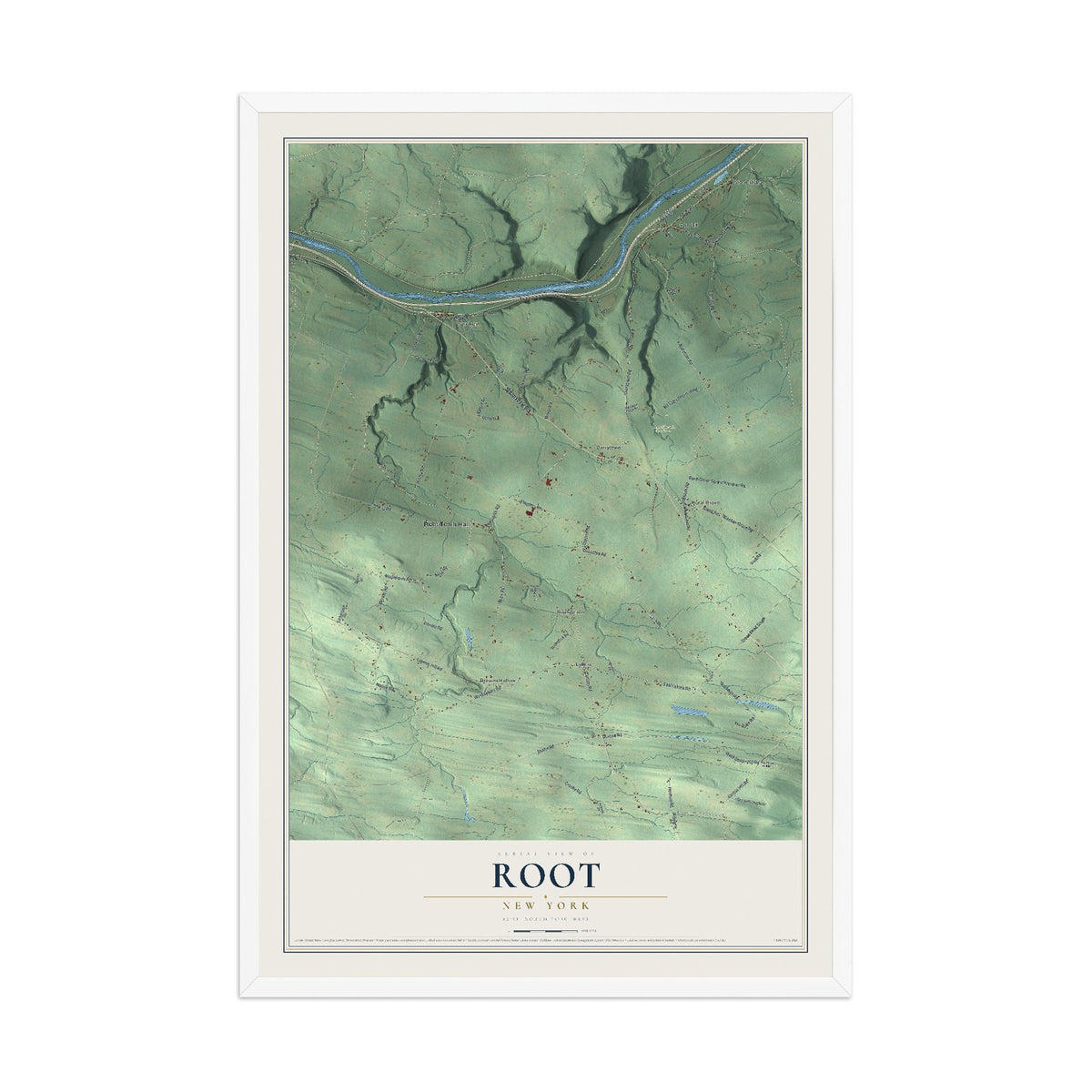 Root, New York map print, 12" x 18" W/ White Ayous Wood Frame mockup