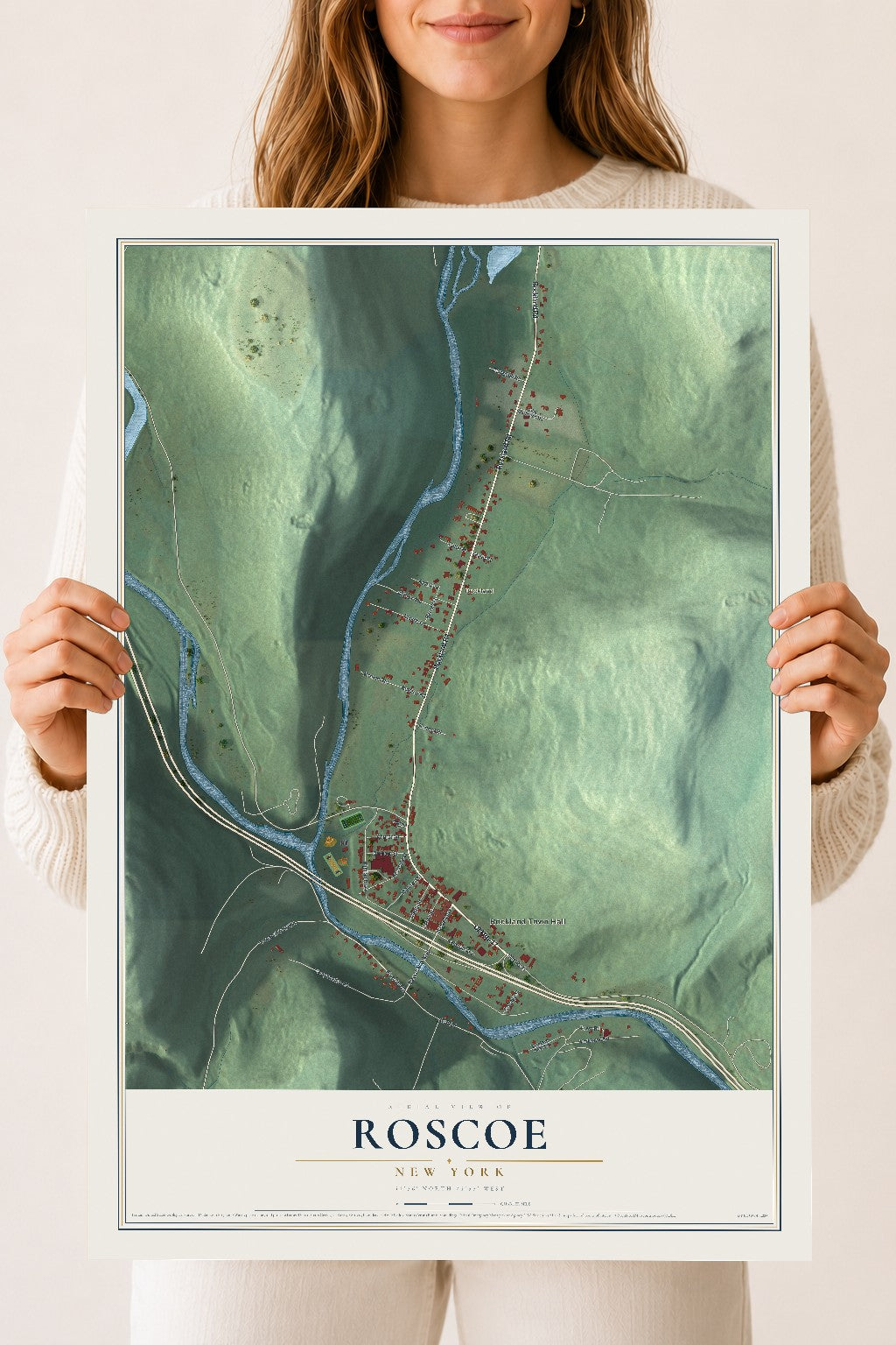 Roscoe, New York map print, 18" x 24" Archival Matte Print mockup