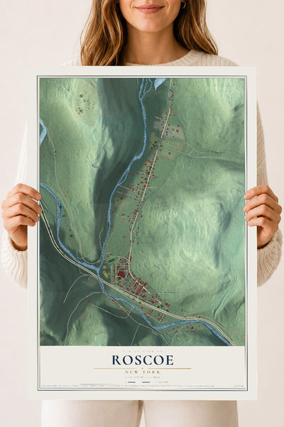 Roscoe, New York map print, 18" x 24" Archival Matte Print mockup
