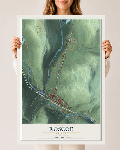 Roscoe, New York map print, 24" x 36" Archival Matte Print mockup