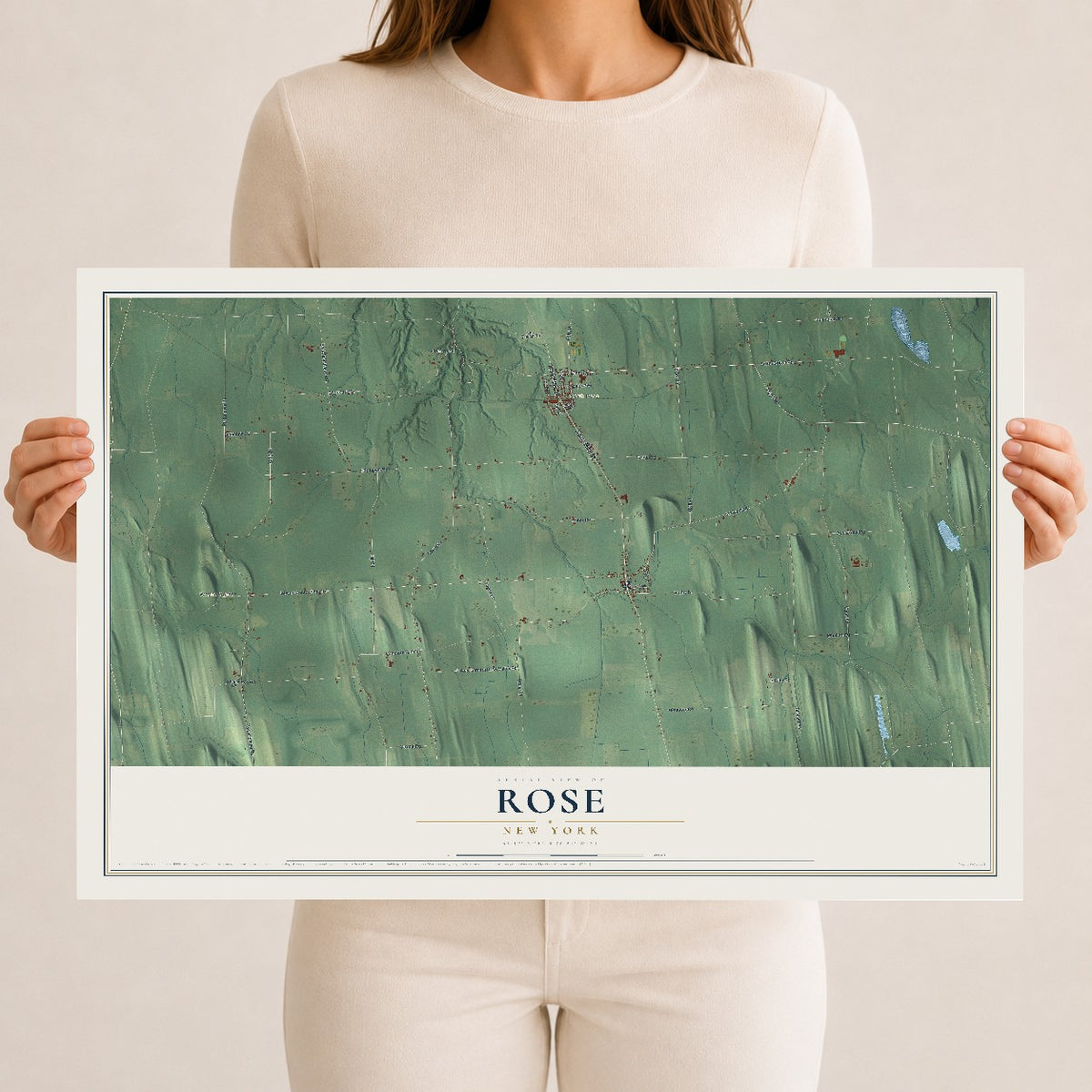 Rose, New York map print, 12" x 18" Archival Matte Print mockup