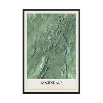 Rosendale, New York map print, 12" x 18" W/ Black Ayous Wood Frame mockup