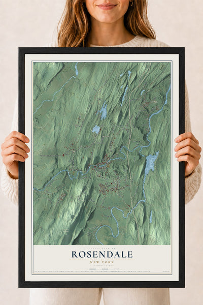 Rosendale, New York map print, 18" x 24" W/ Black Ayous Wood Frame mockup