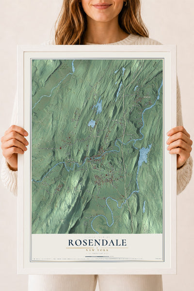 Rosendale, New York map print, 18" x 24" W/ White Ayous Wood Frame mockup