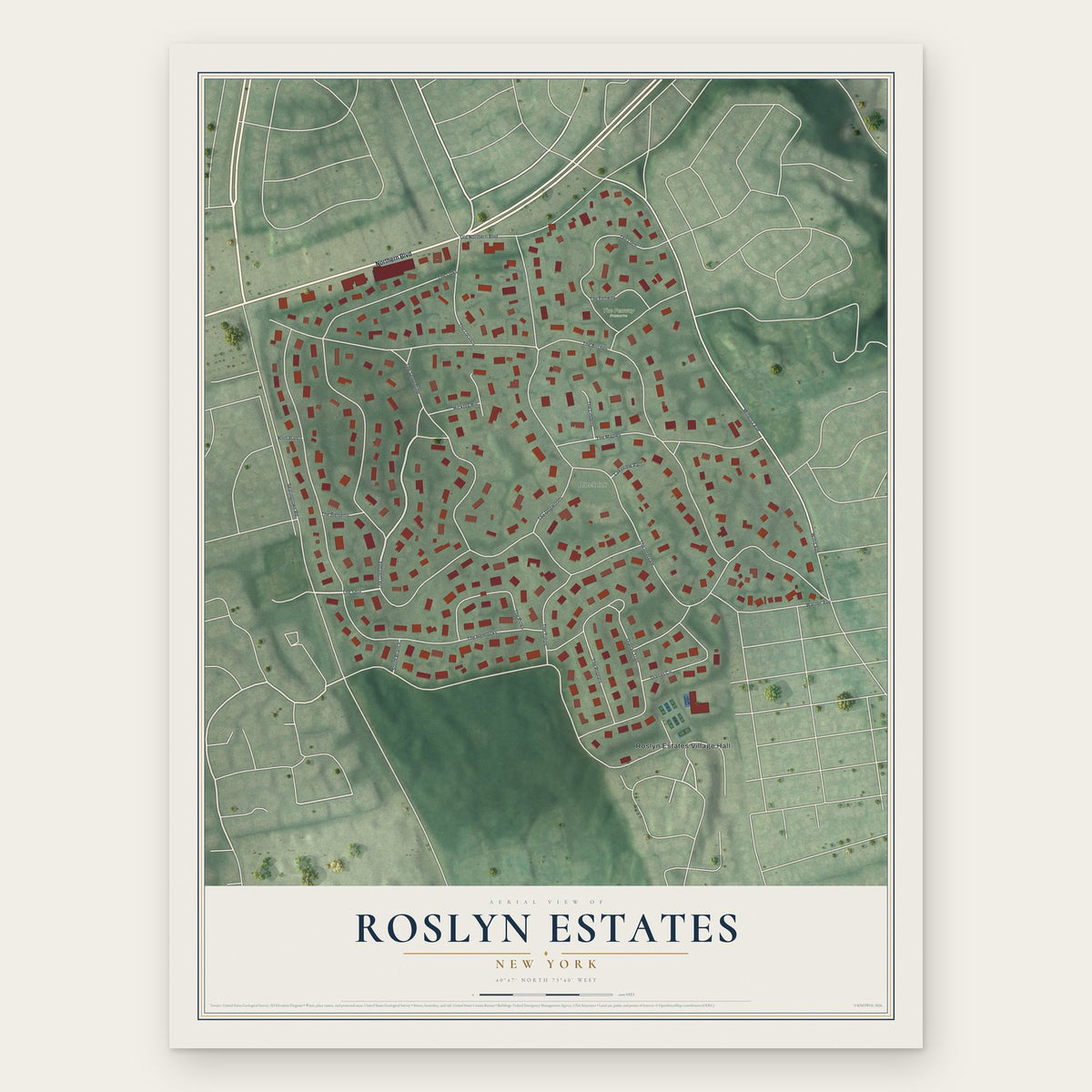 Roslyn Estates, New York map print, the full design
