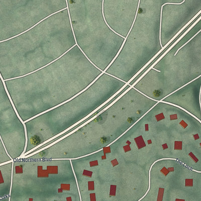 Close-up of the map of Roslyn Estates, New York print showing street and building detail