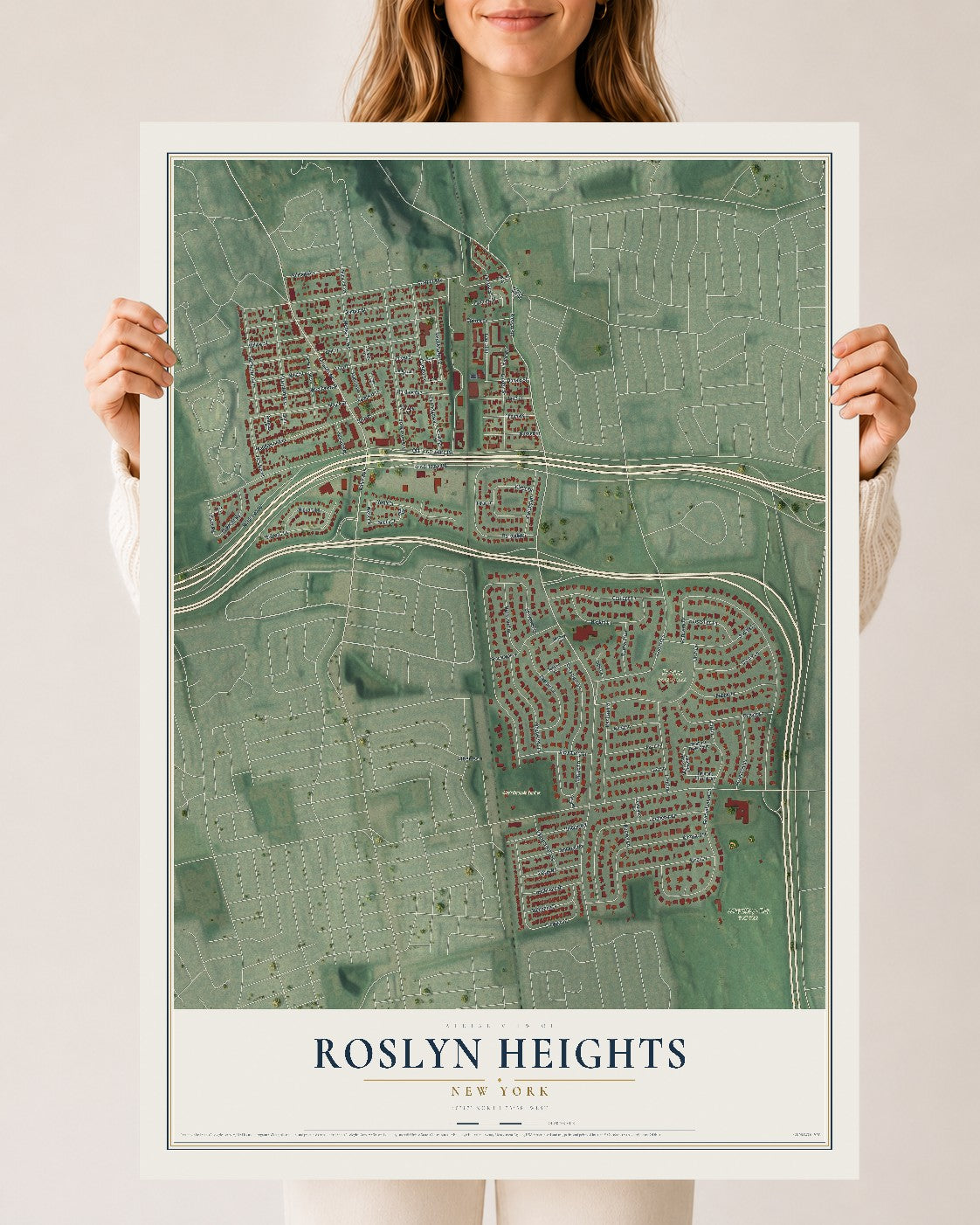 Roslyn Heights, New York map print, 24" x 36" Archival Matte Print mockup