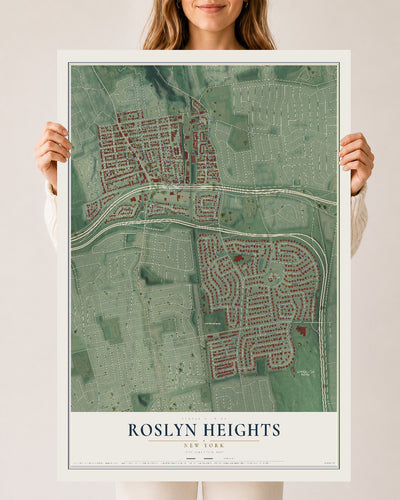 Roslyn Heights, New York map print, 24" x 36" Archival Matte Print mockup