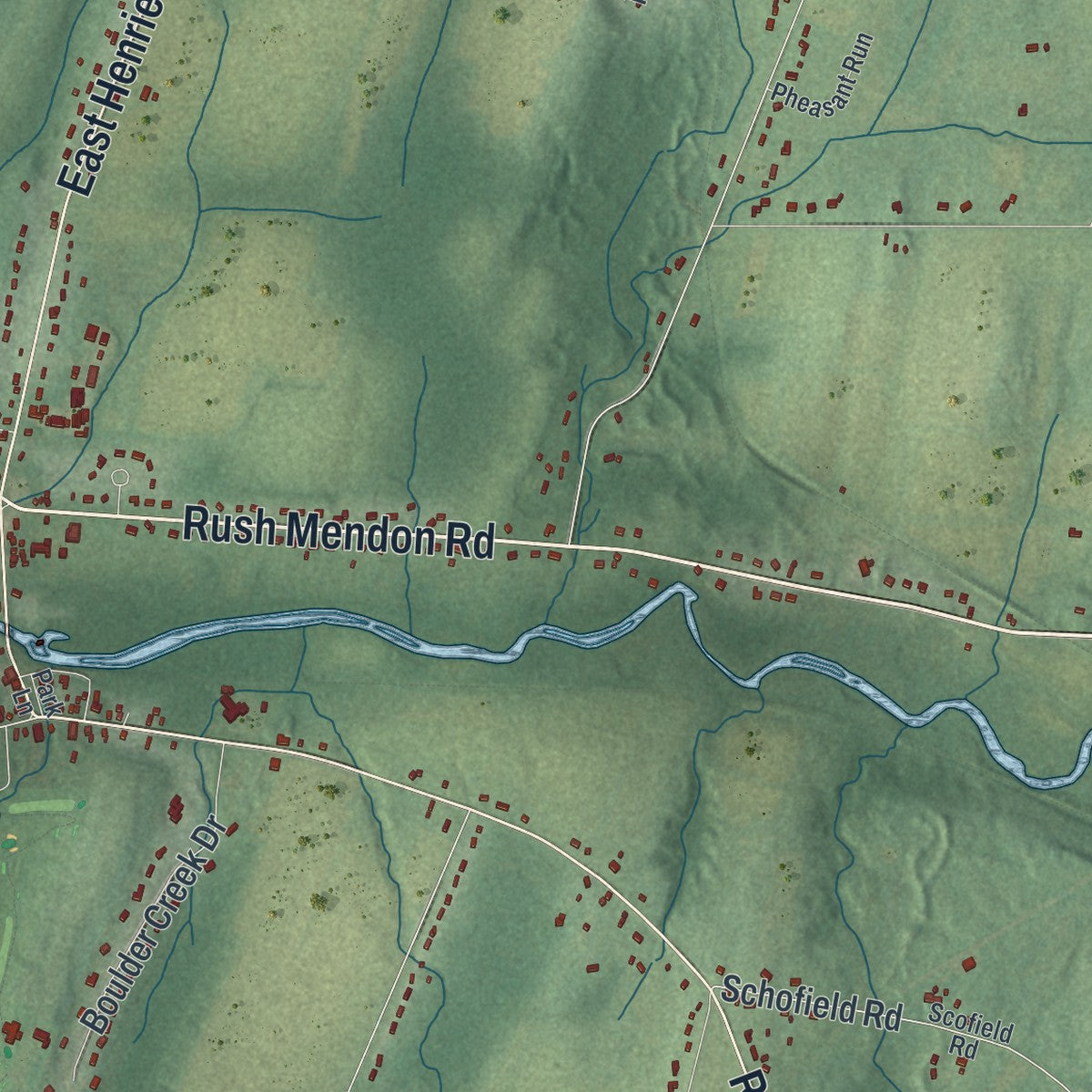 Close-up 2 of the Rush, New York map artwork