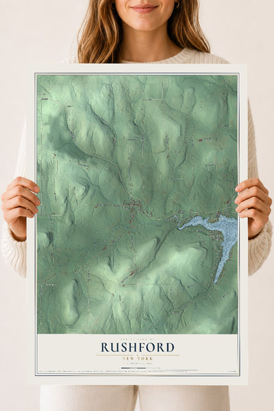 Rushford, New York map print, 18" x 24" Archival Matte Print mockup
