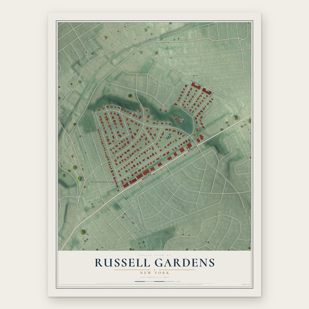Russell Gardens, New York map print, the full design