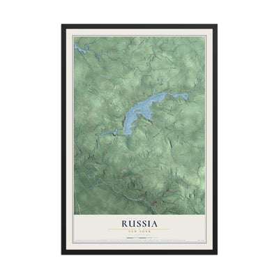 Russia, New York map print, 12" x 18" W/ Black Ayous Wood Frame mockup